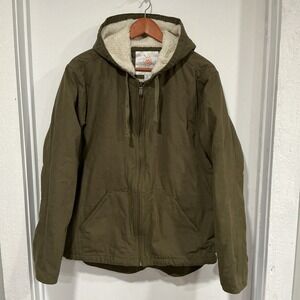 Cloudveil Jacket Mens XL Green Hooded Sherpa Lined Canvas Full Zip Outdoors Warm